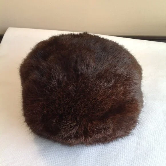 Vintage Bamberger's NJ Real Fur Brown Mink? Pillbox Hat Union Made - Picture 5 of 9